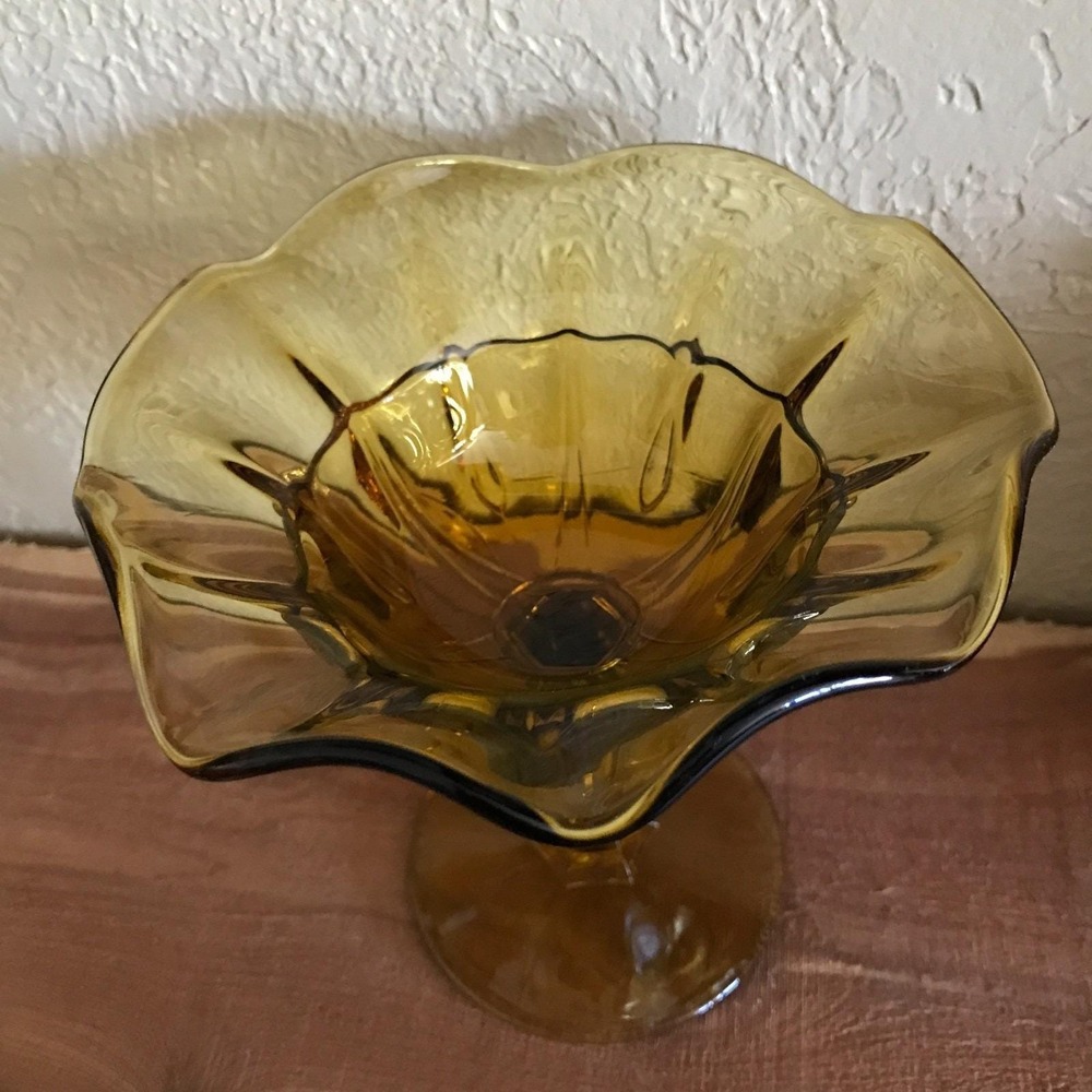 VTG Fenton‎ for Red Cliff Amber Glass Grape Compote Ruffled Pedestal Candy Dish - Picture 5 of 9